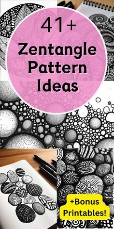 four different coloring pages with the text, 4 + printable patterns for adults and children