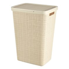 a white wicker laundry hamper on a white background