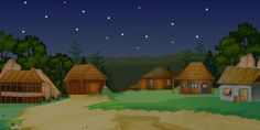 an animated image of a village at night