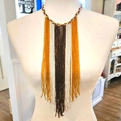 Native American Sead Bead Necklace- Brown, Gold And White Beads. Hand Beaded Brown, Gold And White Seed Beads. Long Fringe Styled Strands. Originally $175 Be Sure To Check Out All Of Our Items... Clothing... Tons Of Jeans.... Womens, Men's, Teens And Much More!! Will Bundle! Brown Beaded Necklaces, Southwestern Style Brown Beaded Necklace For Gift, Traditional Long Brown Beaded Necklace, Brown Beaded Southwestern Jewelry, Native American Style Outfits, Cheap Hand-strung Southwestern Beaded Necklaces, Sead Bead Necklace, Brown Multi-strand Beaded Chain Necklace, Brown Multi-strand Beaded Necklace