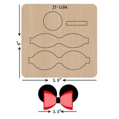 a wooden cutting board with an image of mickey mouse ears and the measurements for each piece