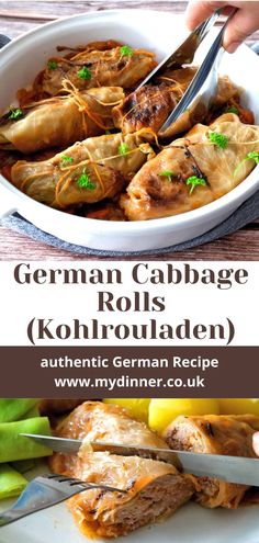 german cabbage rolls with kohlrouaden in a white bowl