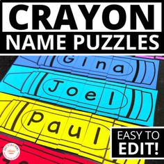 crayon name puzzles with the title easy to edit