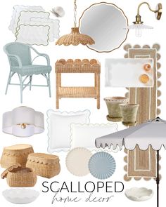 a collage of furniture and accessories with the words scalloped