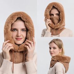 High Quality Winter Fur Cap Mask Set Hooded for Women Knitted Cashmere Neck Warm Outdoor Ski Windproof Hat Thick Plush Fluffy Beanies 9174533 2022 – 8 949 Winter Shopping, Warm Winter Hats, Hat And Scarf Sets, Winter Set, Hooded Scarf, Winter Hats For Women, Warm Scarf, Scarf Set, Robin Hood