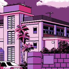 an image of a building that is pink and purple