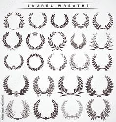 laurel wreaths set on white background