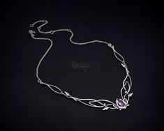 Elegant necklace inspired by nature patterns and leaves from the elvish forest realms. Nestled in silver's moonlight embrace, the amethyst whispers tales of twilight, a symphony of nature's serene and mystic beauty. Necklace attached with adjustable chain. Different variations of the stones are available. Also check out Whole Set Jasmine with tiara and earrings: https://www.etsy.com/listing/1412394617/ Producing time 7 - 10 days Necklace will be packed in a gift box with safety covering to preve Mystical Handmade Necklace For Wedding, Handmade Mystical Necklace For Wedding, Handmade Elven Jewelry For Wedding, Handmade Fantasy Style Necklace For Wedding, Elven Necklace, Elven Wedding, Elf Princess, Medieval Necklace, Nature Patterns