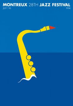 a poster for the montreux jazz festival with a yellow saxophone in the water