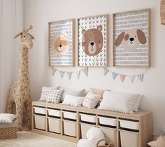 a child's room decorated in neutral colors