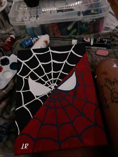 Spider Man Things To Make, Things To Paint On A Big Canvas, Spider Man Painting Easy, Spider Man Diy Gifts, Spider Man Canvas Painting, Spider Man Ideas, Painting Ideas Spiderman, Painting Ideas On Canvas Y2k, What To Paint On A Canvas Easy