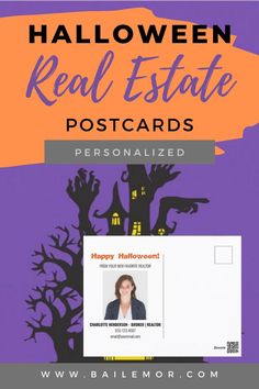 the halloween real estate postcard is displayed