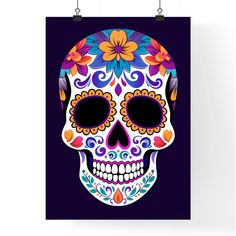 a poster with a colorful sugar skull on it