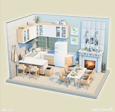 a model of a kitchen and dining area