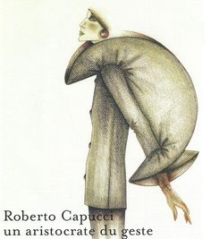 a drawing of a man with his back turned to the side, holding an object over his head