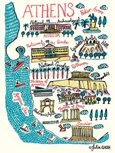 an illustrated map of the city of athen's