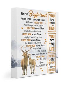 a canvas with an image of two deers and the words to my husband