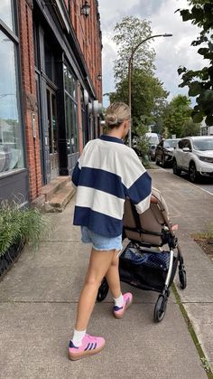 Rugby shirt style pink, Adidas, sambas mom on the go outfit of the day. Fall style - trending now - ootd - sneakers - casual outfits - cute outfits - Adidas Shoes Outfit, Samba Adidas Outfit