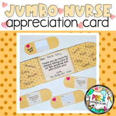 a card with the words jumbo nurse appreciation card written on it and an image of a