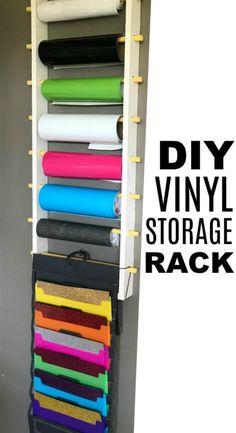 the diy vinyl storage rack is filled with different colors