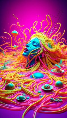 a woman's head is surrounded by colorful hair