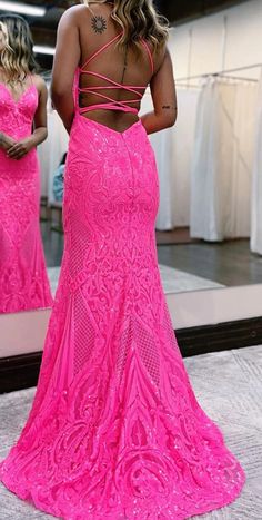 Іскриста русалка гаряча рожева блискітка �довге випускне плаття Hot Pink Prom Dresses, Hot Pink Prom, Two Piece Evening Dresses, Hot Pink Prom Dress, Mint Green Prom Dress, Mermaid Gown Prom, Prom Dress Pictures, Hot Prom Dress, Sparkly Prom Dresses