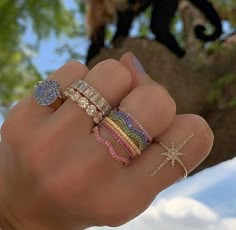 Different Rings, Aesthetic Vogue, Color Rings, Preppy Jewelry, Dope Jewelry, Stacked Jewelry, Rings Set