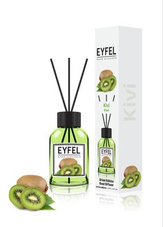 an image of a bottle of eyel kiwi cologne next to some kiwis