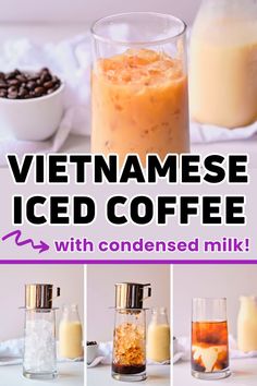 Process steps for making vietnamese iced coffee with condensed milk. Ca Phe Sua Da, Vietnamese Coffee Recipe, Vietnamese Iced Coffee, Egg Coffee, Vietnamese Coffee, Easy Asian, Dark Roast Coffee, Vietnamese Food, Coffee Culture