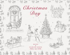 the christmas day poster is shown in black and white