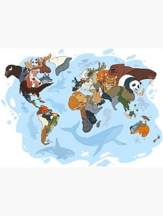 an animal world poster with different animals in the water and on top of each other