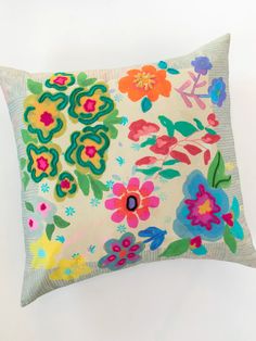 Cotton Tufted Embroidered Euro Sham - Floral Garden-view 1 Tufted Pillows, Whimsy Style, Duvet Covers Floral, Embroidered Duvet Cover, Tufted Bed, Boho Bedding, Colorful Patterns, Euro Sham, Garden Print