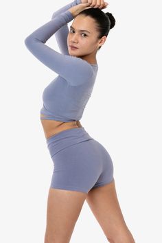 Home 8319GD - Garment Dye Yoga Shorts Blue Strawberry, Los Angeles Apparel, Yoga Short, Long Sleeve Wrap Top, Dynamic Poses, Yoga Shorts, Gym Shorts, Cute Shorts, Slate Blue