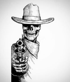 Western Skeleton Drawing, Mexican Cowboy Tattoo, Western Skeleton Tattoo, Western Skull Tattoo, Gunslinger Tattoo, Skeleton Cowboy Tattoo, Cowboy Skull Tattoo