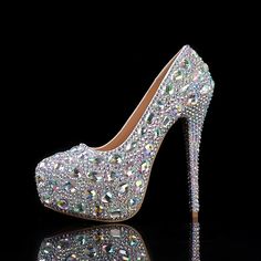 Wedding Shoes for Bride Bridesmaid Women Closed Toe Platform Silver Gold Blue Red  Colorful Faux Leather Pumps With Rhinestone Crystal Stiletto  Wedding Party Evening Elegant Classic Luxurious 2024 - $81.99 Bedazzle Shoes, Wedding Shoes For Bride, Wedding Shoes Pumps, Bedazzled Shoes, Shoes For Bride, Glitter Pumps, Crystal Heels, Fantastic Shoes, Bling Shoes