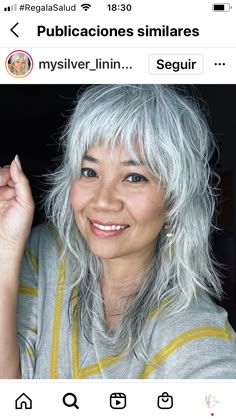 Rockin Hairstyles For Women, Shag Hairstyles For Gray Hair, Thick Wavy Shag Haircut, Grey Mullet Hair, Wolf Cut Grey Hair, Funky Long Haircut, Long Shag Haircut With Bangs Older Women, Punk Long Hair, Gray Shag Hairstyles