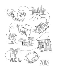 a drawing with the names and numbers for various places to go in this year's calendar