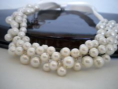 I designed this very romantic necklace with Ivory glass pearls,and ivory satin ribbon    It is boho chic design and also vintage inspired work      It Pearl Necklace Bridal, Jewelry Pearl Necklace, Bridesmaid Necklace Gift, Chunky Pearls, Romantic Necklace, Personalized Wedding Gift, Pearl Jewelry Wedding