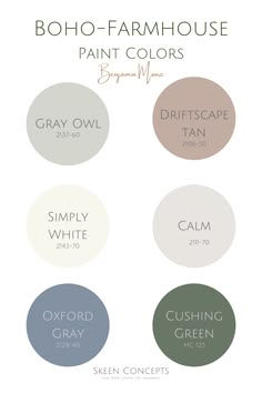 the color scheme for boho - farmhouse house paint colors, from gray to white