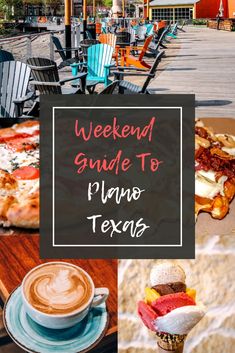 a collage of photos with the words weekend guide to plaza texas written on it