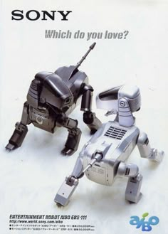 an advertisement for sony with two robot dogs