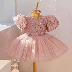 Toddler Girl Tutu Gown Baby Pink 1 Year Birthday Party Dress Newborn Sequined Christmas Vestido Pink Toddler Dress, Girls First Communion Dresses, Baby Baptism Dress, Baby Pink Dresses, Girls Communion Dresses, Vestidos Color Rosa, Baby Rosa, Baptism Dress, Gowns For Girls