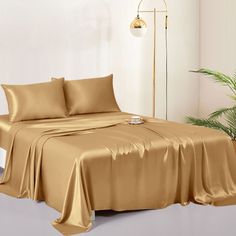 Metallic Gold Silk Sheet Set, Silk Bed Sheets, Silk Bed, Pillow Shames, Silk Duvet Cover, Silk Bedding Set, Silk Sheets, Allergy Relief, Silk Bedding