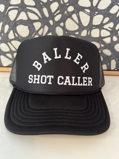 Baller shot caller trucker hat with white font. Interior french terry sweatband and adjustable back strap. Shot Caller, Mom Outfits, Cute Fits, Spring Summer Outfits