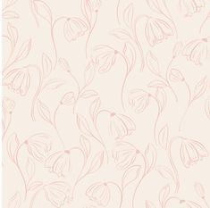 a drawing of flowers on a light pink wallpaper with white lines and dots in the middle