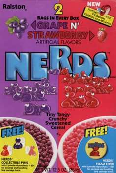 an advertisement for nerds cereals with two pictures of the same product on it