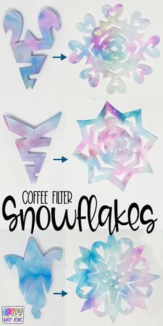 coffee filter snowflakes with the words coffee filter on them and an image of different shapes