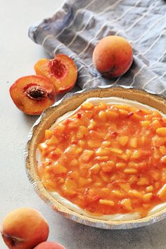 peaches and cream pie in a pie pan