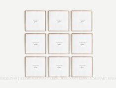 six square frames with white paper on top of each one and the word'love is in