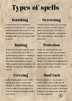 Types Of Spells Witchcraft, Witch Craft For Beginners, Spell To Banish A Person, Easy Spells For Beginner Witches, Baby Witch Spells, Spell Types, Simple Spells For Beginners, Book Of Shadows Ideas, Types Of Spells